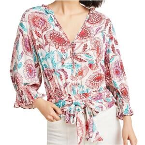 Anthropologie Tugboat Saraya Boho Floral Tie Front Blouse Size Large